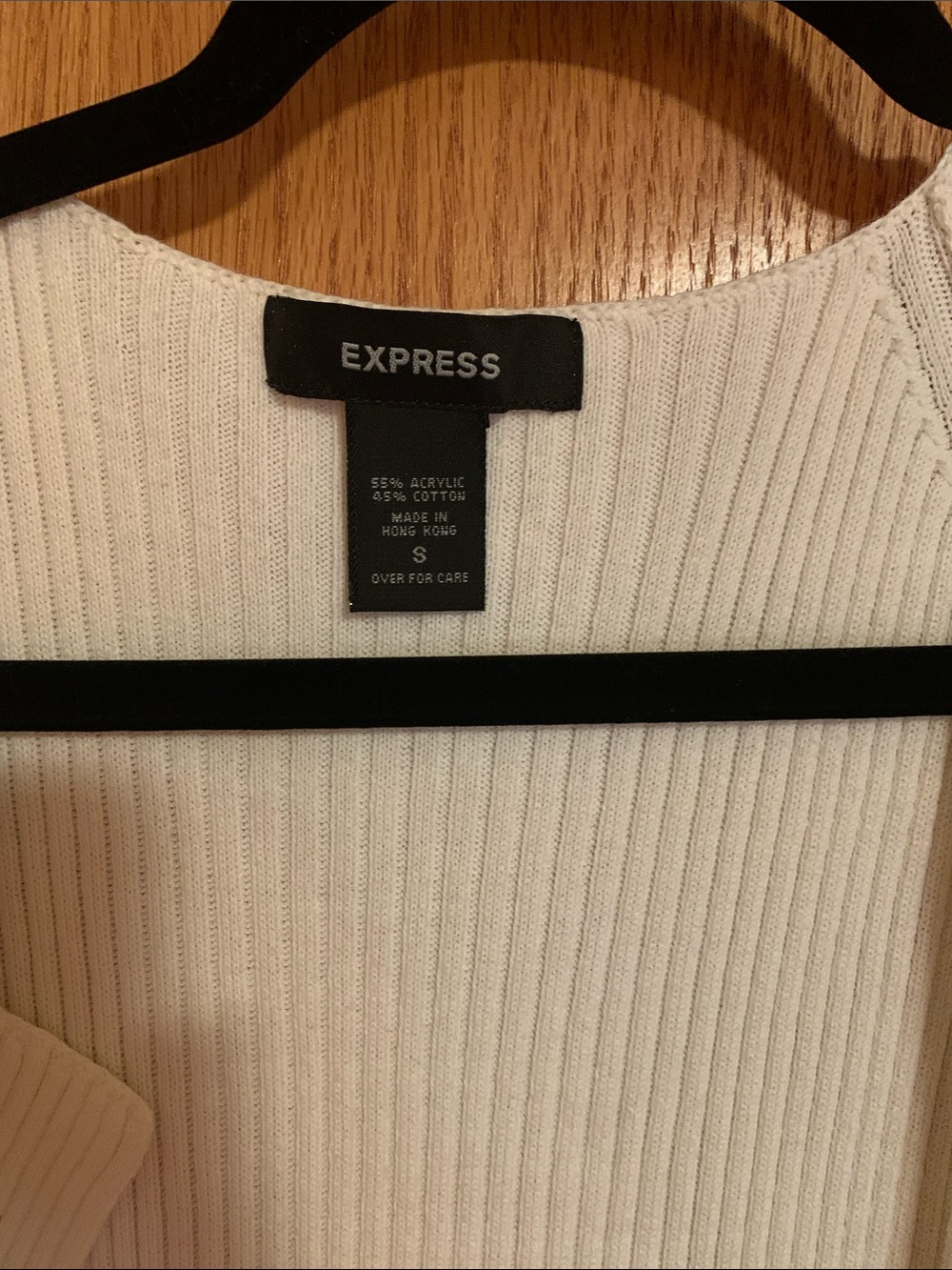 Express Off-White Ribbed Open-Front Long Cardigan - Picture 4 of 4